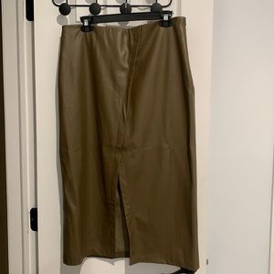 Zara Faux Leather Olive Midi Skirt